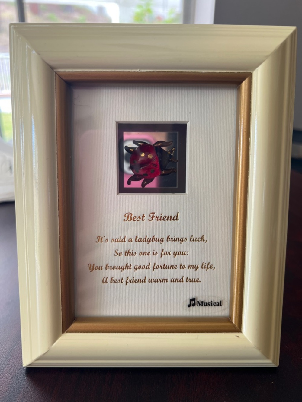 Best Friend Ladybug Musical Frame - Cream and Gold